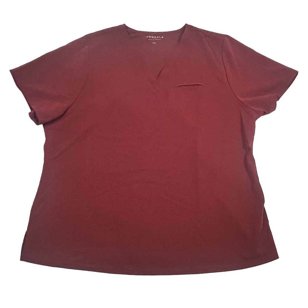 Mandala Scrubs 3XL Burgundy V Neck 3 Pocket Medical Nursing Scrub Top Maroon Top